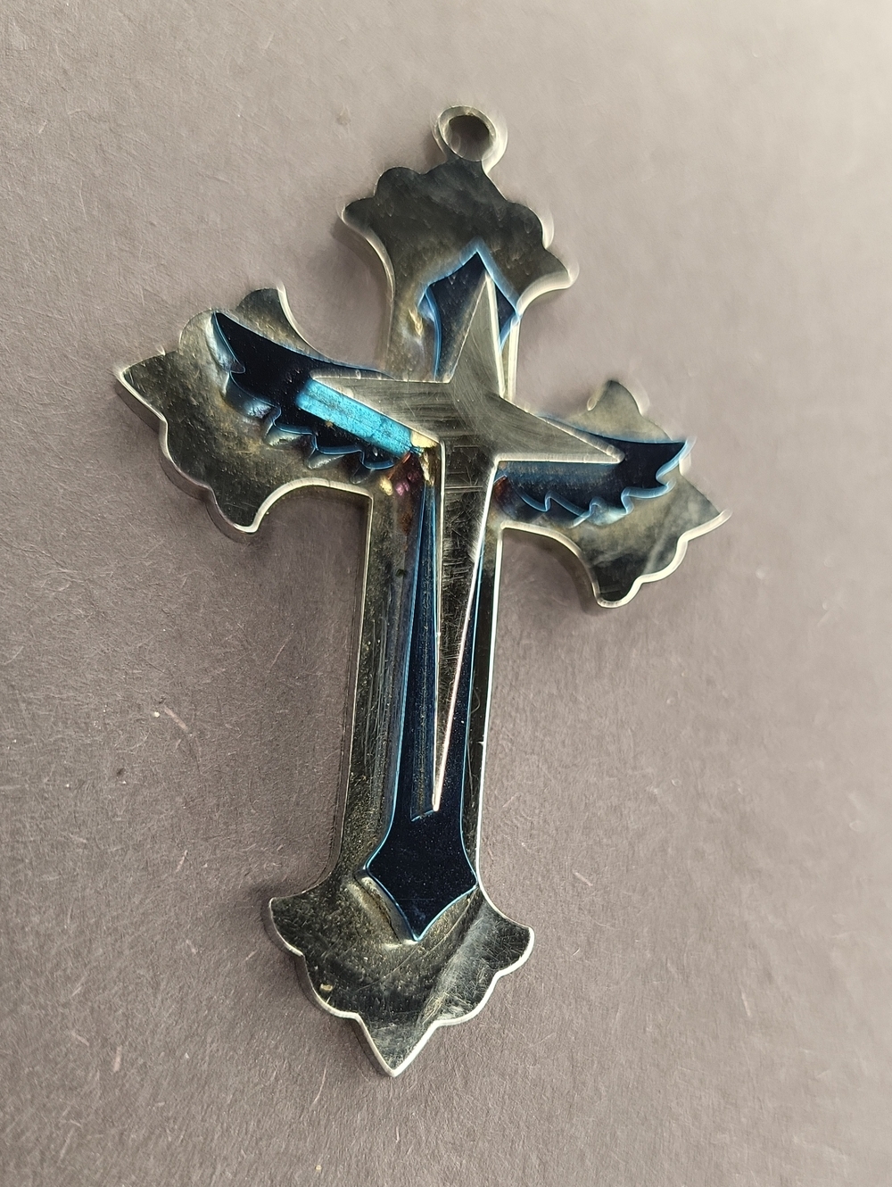 Blue Metal Cross Pendant